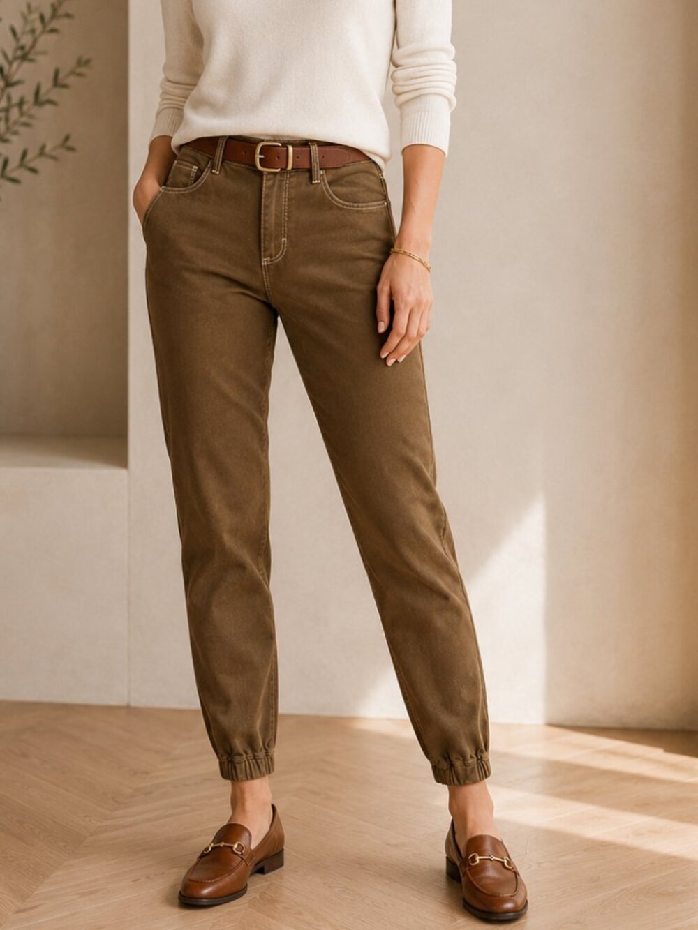 L’AGENCE Mirabel Cedar Brown Cotton Utility Jogger Pants 26
